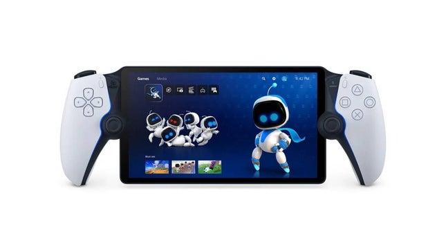 A fully white PS Portal showing Astrobot on the screen.